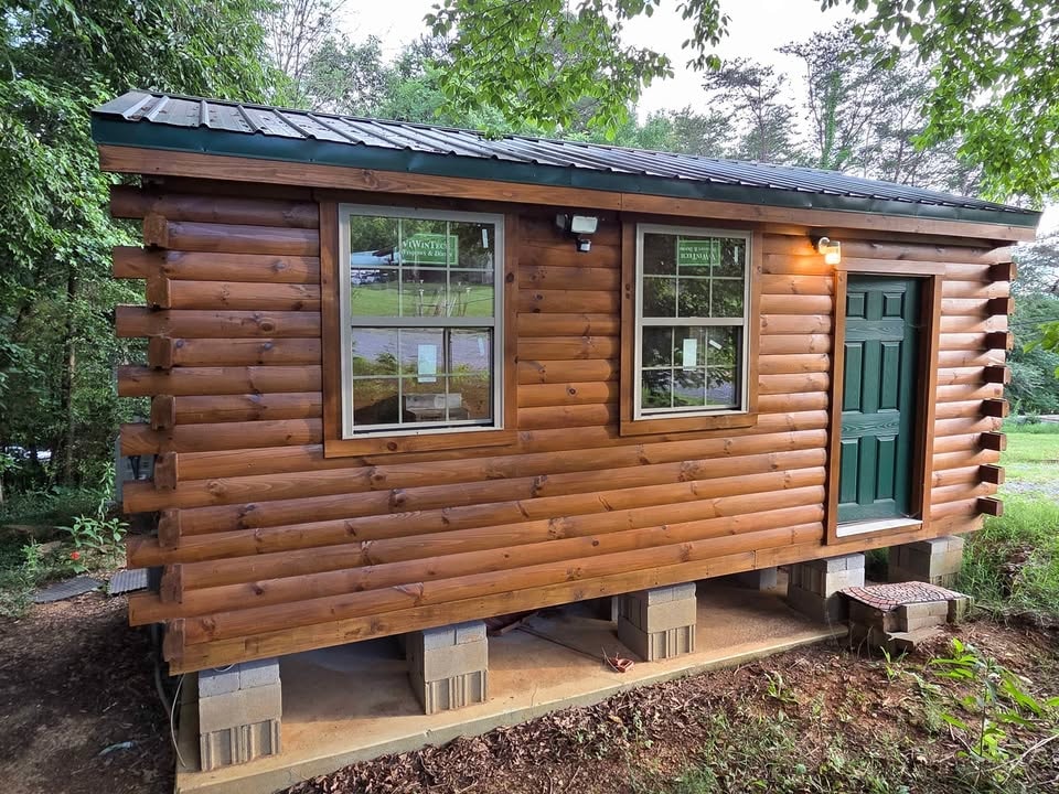 12 x 20' Insulated Tiny Log Cabin | Wired + HVAC + Cabinets + Flooring + More!