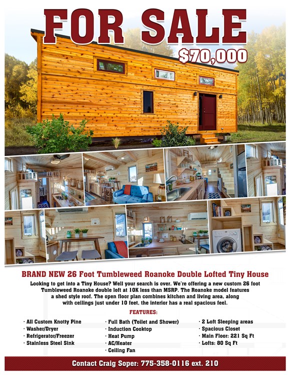 BRAND NEW 26-Foot Tumbleweed Roanoke Double Lofted Tiny House - Image 2 Thumbnail
