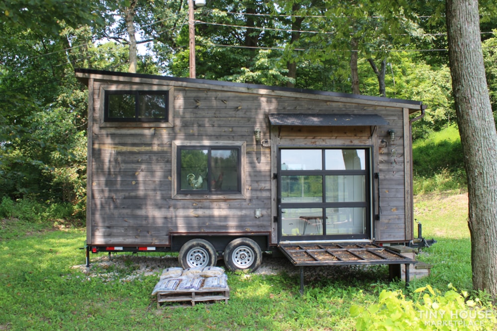 Modern Tiny Living Wood Panel Tiny House, Furnished w Garage Door & Solar Panels - Image 1 Thumbnail